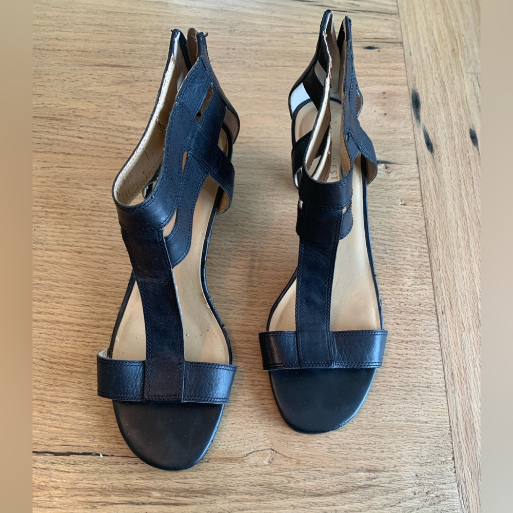 Nine West Women’s Strappy Black Sandal Heel Zip Back 8 Preloved‎